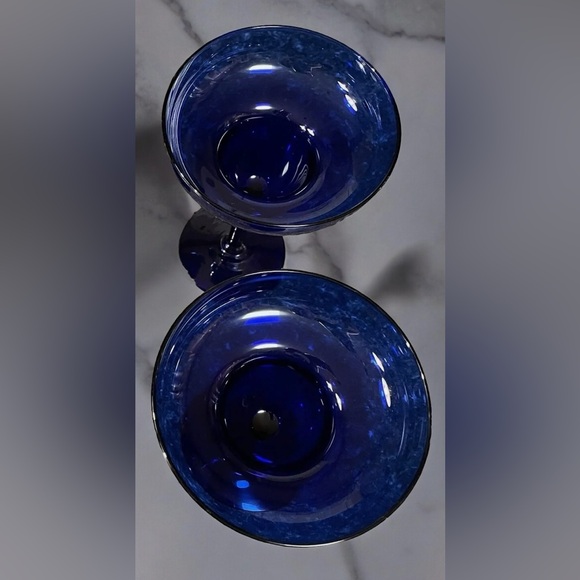 Vintage Pier 1 Cobalt Blue Glass Margarita Cocktail Goblets Set Of 2 - Picture 11 of 15